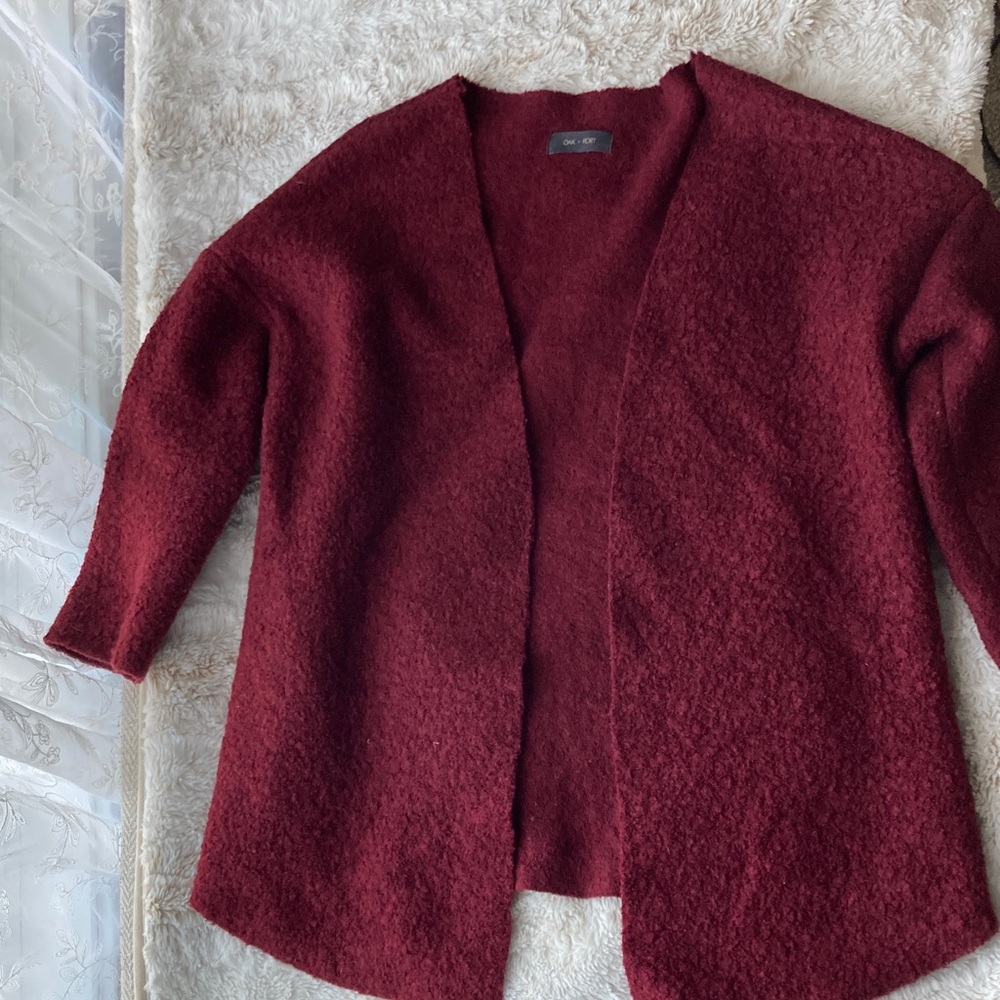 OAK + FORT Wool Blend Deep Red Open Cardigan Sz M-L